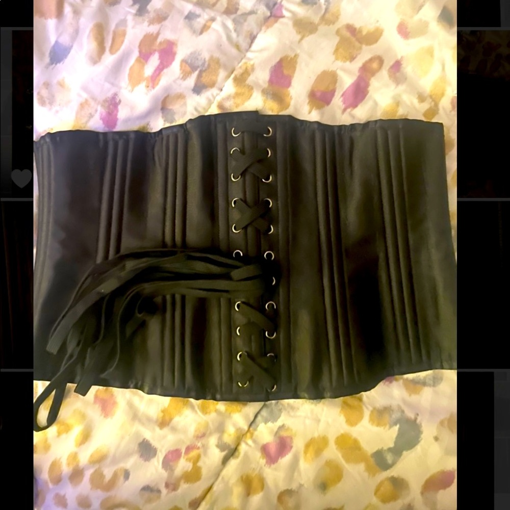 Black Satin Corset with hooks and adjustable laces in the back. - Picture 2 of 5